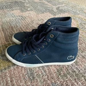 LACOSTE | High Top Sneakers Canvas Navy White Youth Boys Size 5.5 Lace Up Shoe